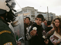 Flowers against the Police in Athens