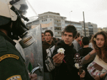 Flowers against the Police in Athens