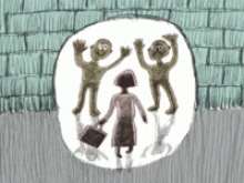 Illustration of an immigrant wanting to cross a border